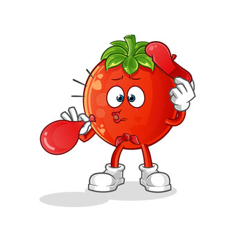 recommend clip art: tomato pantomime blowing balloon. cartoon mascot vector