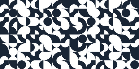 Abstract vector geometric seamless pattern, black and white simple geometric elements repeat tiles, wallpaper or website background, design background in retro style.
