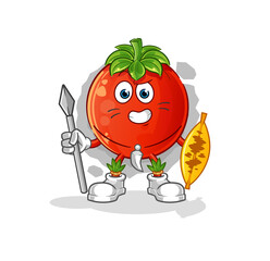tomato african tribal fighter mascot. cartoon vector