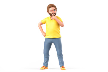 Skeptical guy in casual clothing. Isolated. 3D Rendering - obrazy, fototapety, plakaty