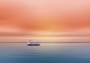 Fototapeta premium ship at sunset