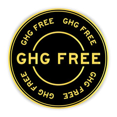 Black and gold color round label sticker with word GHG (Abbreviation of greenhouse gas) free on white background
