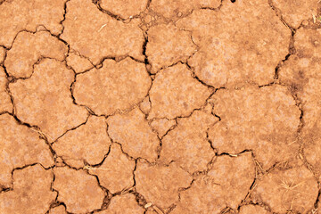 Cracked dry brown soil texture background, concept for global warming effect