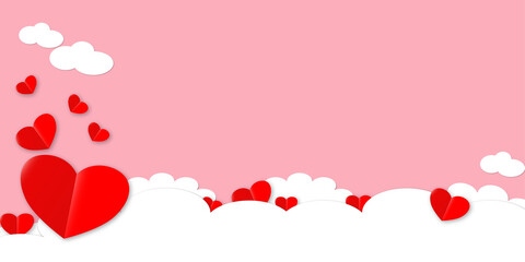 illustration of love and valentine day with heart and clouds. Paper cut style. Vector illustration