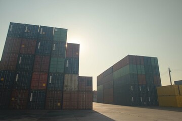 Fototapeta premium stack of containers in the port, import and export global logistics concept