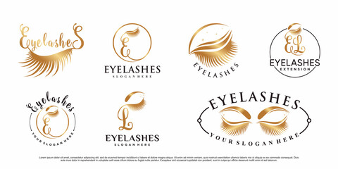 Set bundle eyelashes extension logo design template with creative element Premium Vector