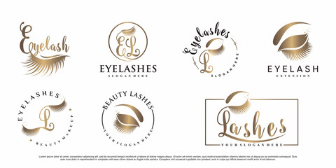 Set of eyelashes logo design template with modern concept Premium Vector