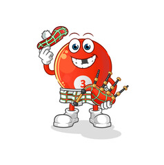red billiard ball scottish with bagpipes vector. cartoon character