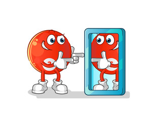 red billiard ball looking into mirror cartoon. cartoon mascot vector