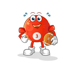 red billiard ball playing rugby character. cartoon mascot vector