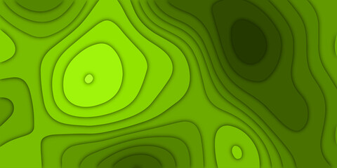 Modern 3d paper cut art template with abstract curve shapes, green color.  Vector illustration