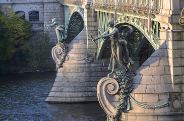 View of Cechuv Most Bridge on Vlatava river in Prague, Czech Republic. © mitzo_bs
