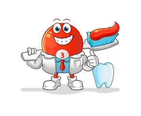 red billiard ball dentist illustration. character vector