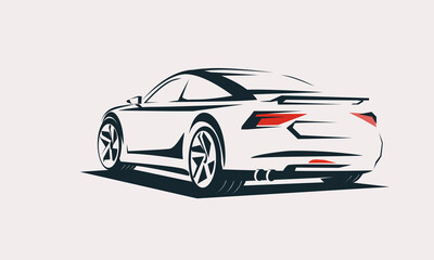 sport car outlined sketch view from back with motion effect, stylized vector symbol - 483128535