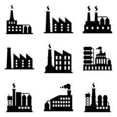 Naklejka premium Factory Flat Icon Set Isolated On White Background