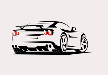 sport car outlined sketch, view from back with motion effect, stylized vector symbol - obrazy, fototapety, plakaty