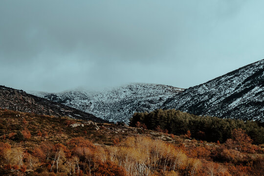 Mountain of Avila in winter with cold tones
