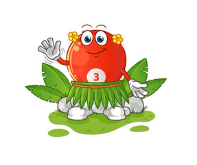 red billiard ball hawaiian waving character. cartoon mascot vector