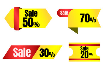 Set of collection sale banners, red and yellow discount labels and modern website special offers tag on white background, online sales promotion illustration vector.