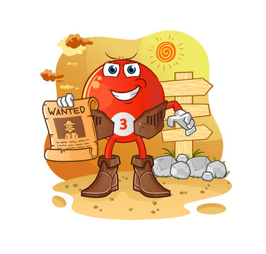 recommend clip art: red billiard ball cowboy with wanted paper. cartoon mascot vector