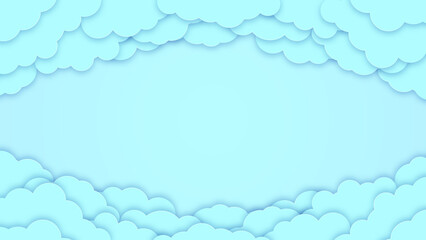 Happy valentines day greeting card background. Place for text. Holiday blue banner with clouds