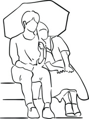 design vector one line art illustration of women and men in romantic day and celebration of love