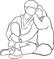 design vector one line art illustration of women and men in romantic day and celebration of love