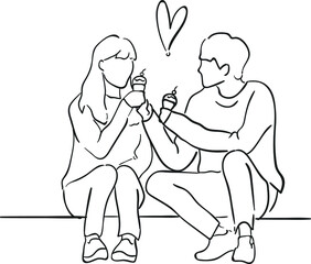 design vector one line art illustration of women and men in romantic day and celebration of love