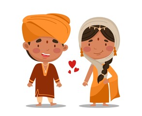 Obraz na płótnie Canvas Indian couple. Vector illustration in a flat cartoon style
