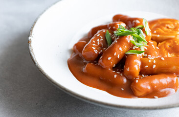 Tteokbokki, rice stick in spicy sauce, traditional korean cuisine