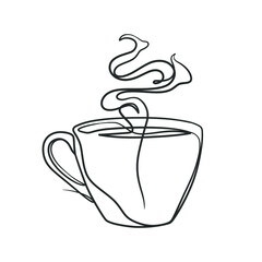 Continuous line drawing a cup of coffee. Coffee one line art