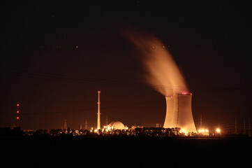 Naklejka na ściany i meble nuclear power plant at night, grafenrheinfeld