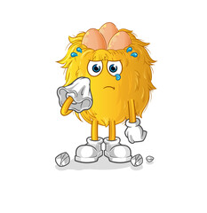 bird nest cry with a tissue. cartoon mascot vector