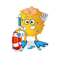 bird nest swimmer with buoy mascot. cartoon vector