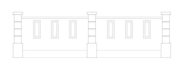 2 section of 2D decorative fencing drawing. Created using the CAD design. Drawing in black and white.