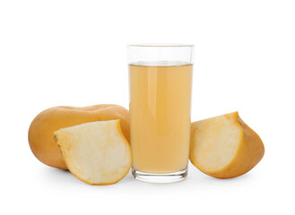 Glass of freshly made turnip juice on white background