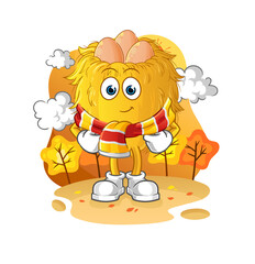 bird nest in the autumn. cartoon mascot vector