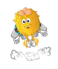 bird nest with jetpack mascot. cartoon vector