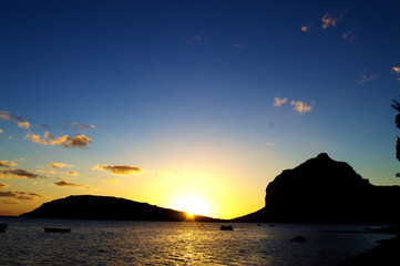 sunset, mountain, sea, beach