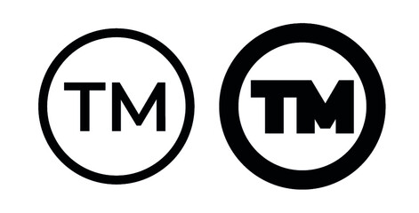 TM trademark icons. Intellectual property sign. Vector illustration isolated on white background. Set of bold and thin trademark icon.