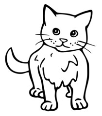Vector illustration of kitten. Hand drawn black and white cat.