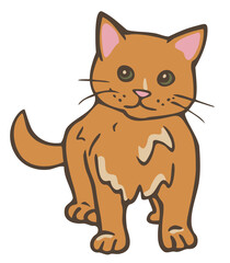 Vector illustration of ginger cat. Hand drawn kitten in cartoon style.