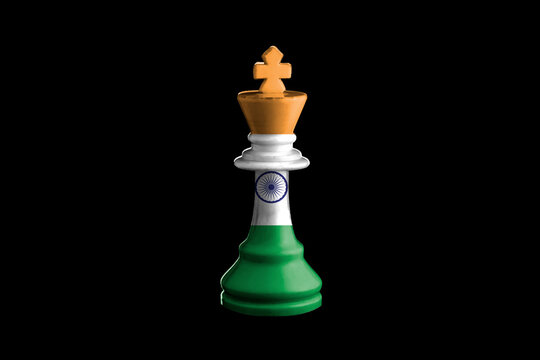 india flags paint over on chess king. 3D illustration.