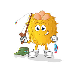 bird nest fisherman illustration. character vector
