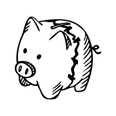 Glued Piggy bank isolated on white background. Repaired box for safe savings.