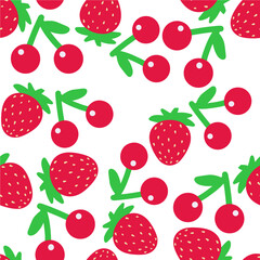 Seamless pattern of falling berries. Strawberries, cherries. For the design of a wide variety of objects posters, labels, banners. Vector illustration with variable size without loss of quality. EPS10