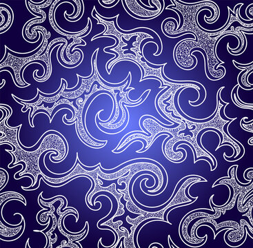 Beautiful handdrawn vector seamless pattern with curling ornamental figured shapes