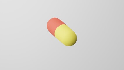 Minimalism Pill, medicine emoji, tablet symbol. On white background. 3d render