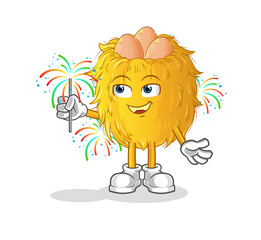 bird nest with fireworks mascot. cartoon vector