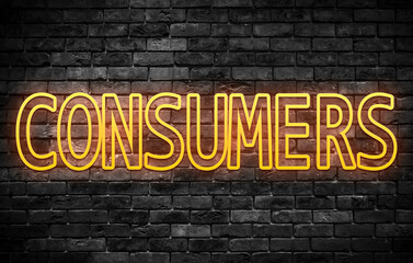 Fototapeta premium Texto de consumidor amarillo en neón amarillo. 